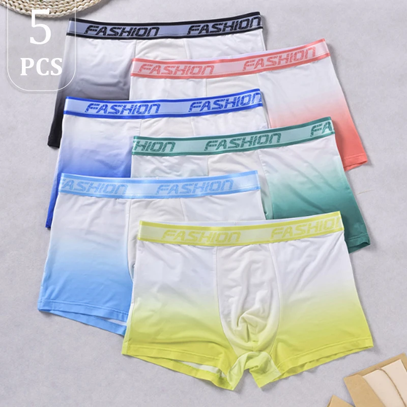 

5 шт. градиент цвета модные мужские трусы ледяной шелк удобные дышащие шорты-боксеры сексуальное мужское нижнее белье сафари S-XL