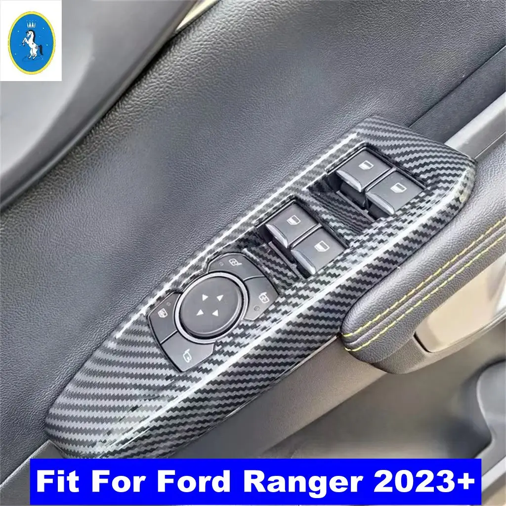 

For Ford Ranger 2023 2024 Car Interior Accessories ABS Door Window Lift Button Switch Decor Cover Trim 4pcs Carbon Fiber Look