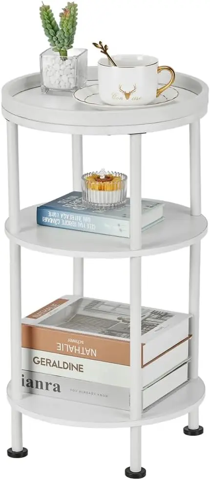

Small Round End Table with Charging Station, 3-Tier Accent Couch Beside Table with USB Ports & Power Outlets, Sofa Side