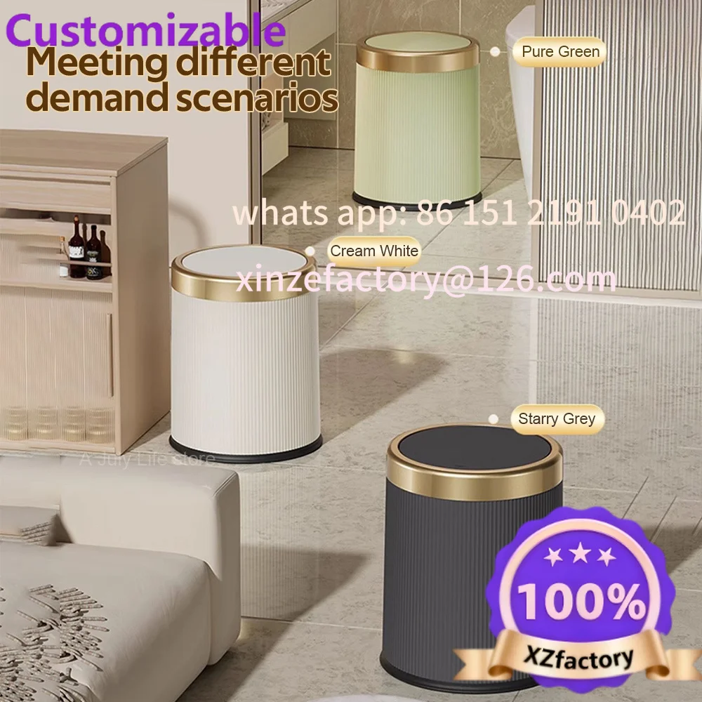 Customizable  Living Room Bathroom Round Garbage Can with Removable Luxury Wastbasket Press Trash Can with Lid