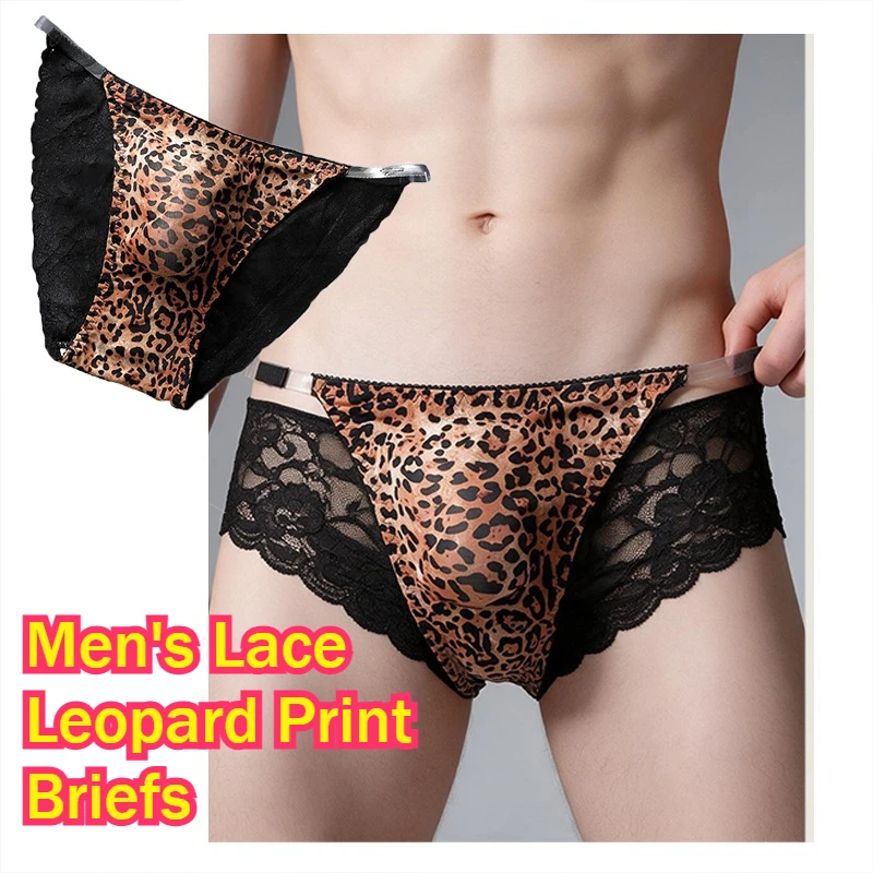 ‌3PCS Men Sexy Lace Leopard Printting Breathable Briefs 3D Pouch Gay Sissy Low Rise Panties 3XL Cooling Comfortable Loungewear