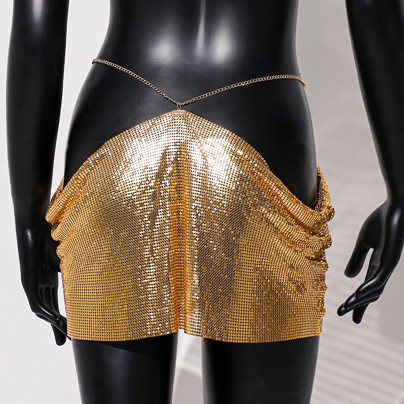 Sexy Metal Sequin Mini Skirt Women Summer Nightclub Party Skirt Rave Festival Outfit Y2K Streetwear Glitter Beach Sundress