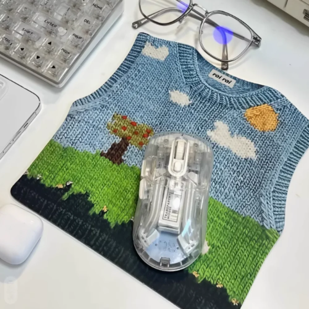 Simulated Printing Knitted Sweater Mouse Pad Desk Cartoon Sweater Mouse Mat Rubber Cute Keyboard Mice Mat Computer Accessories