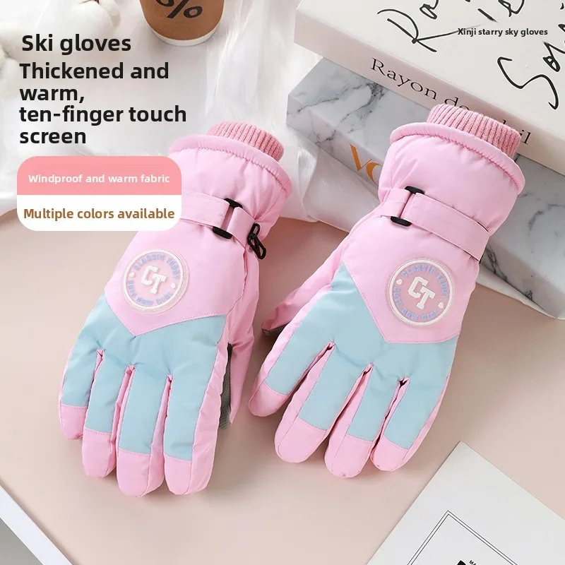 Mens Winter Ski Gloves Outdoor Riding Thickened Warm Waterproof Windproof Coldproof Fleece Touch Screen Non Slip Thermal
