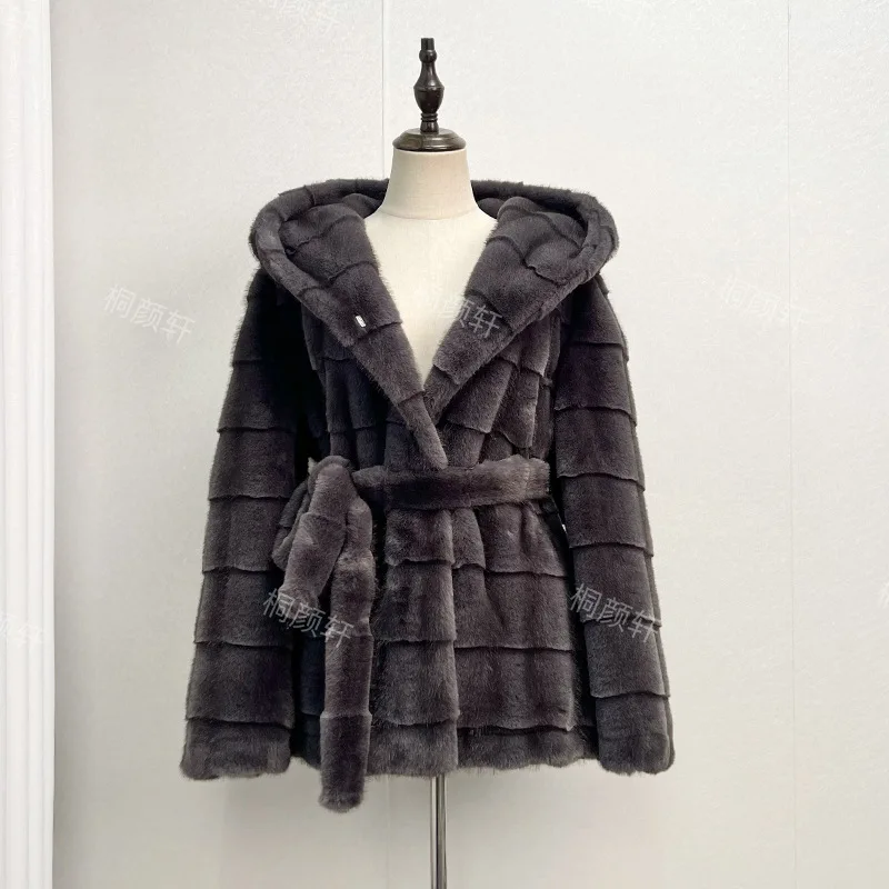 Winter Best Seller Fashion Women's Striped Casual Trendy Loose Elegant Luxury Long Sleeve Hooded Faux Fur Coats Female Clothes