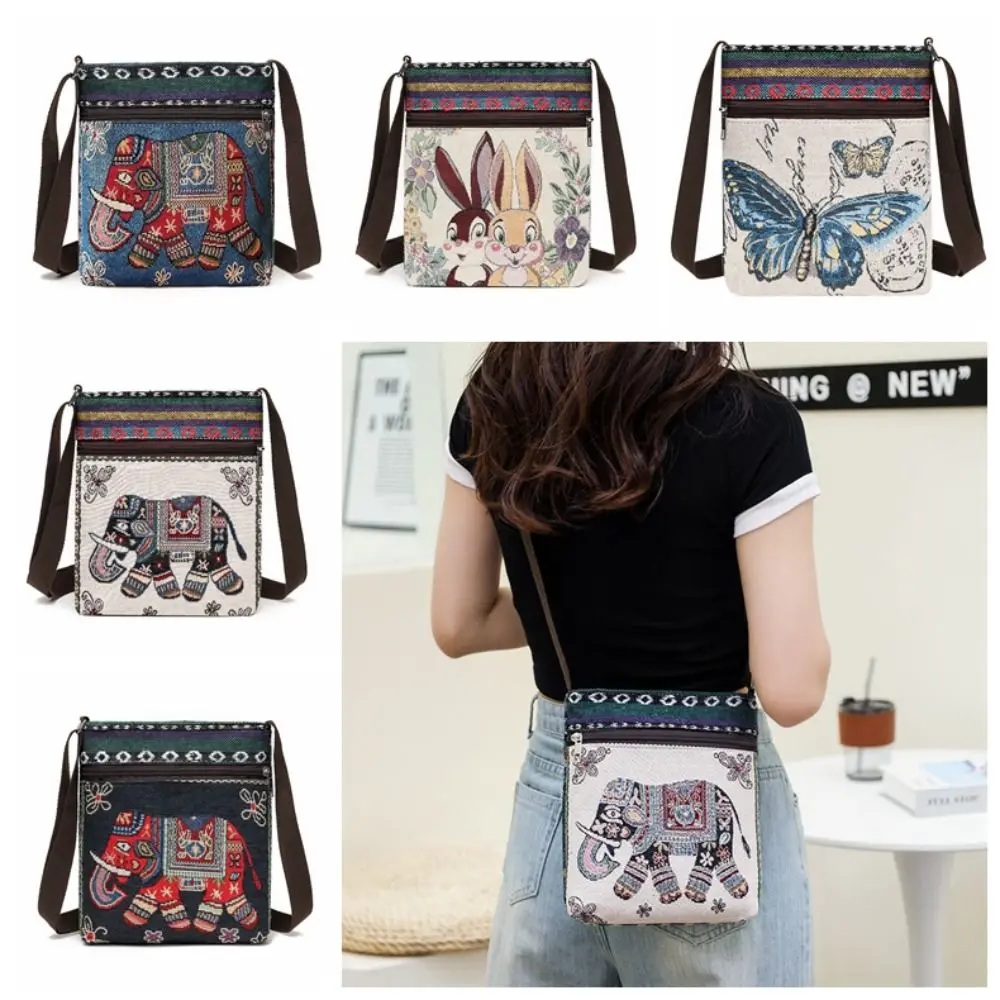 Etnische Stijl Handtas Vintage Olifant Borduurwerk Grote Capaciteit Crossbody Tas Mode Persoonlijkheid Gebreide Draagtas Schoudertas