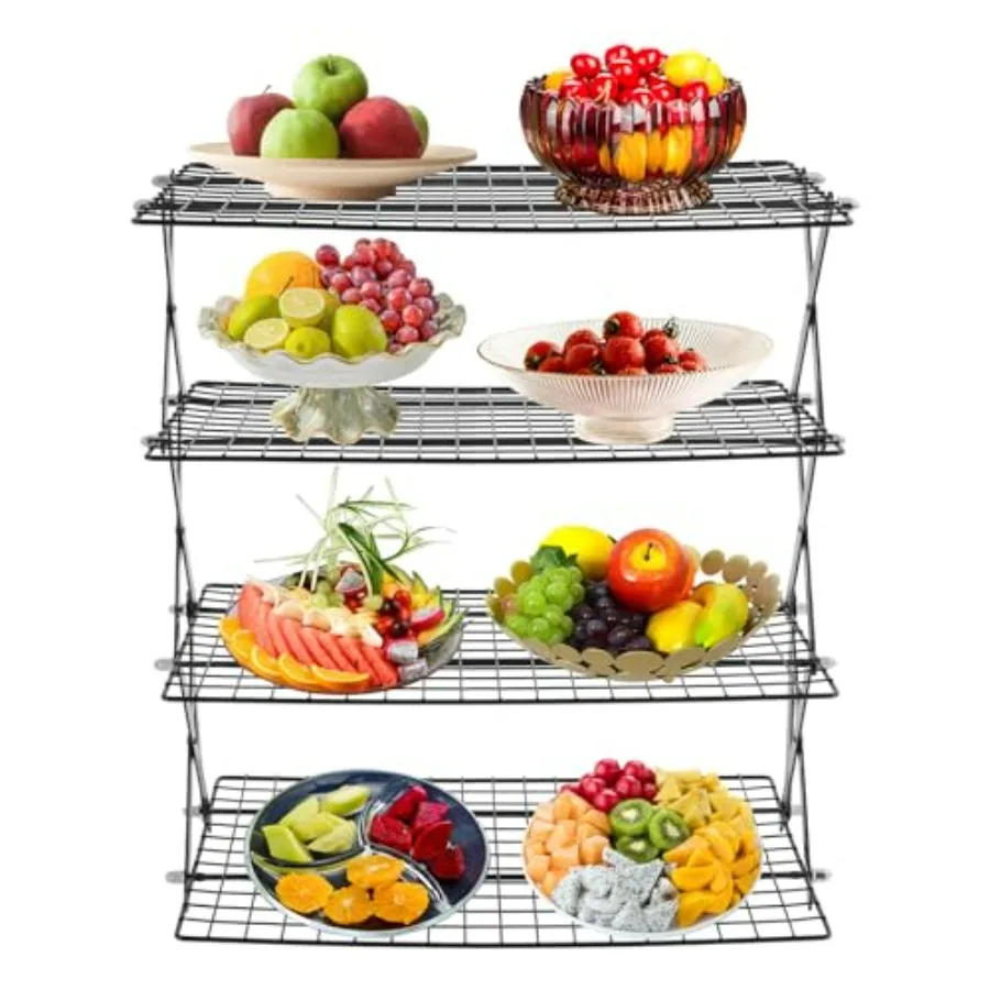 

4-Tier Collapsible Cooling Rack, Adjustable Stackable Non-Stick Wire Rack, 4 Layer Cooling Rack for Baking, Roasting, Drying, Co
