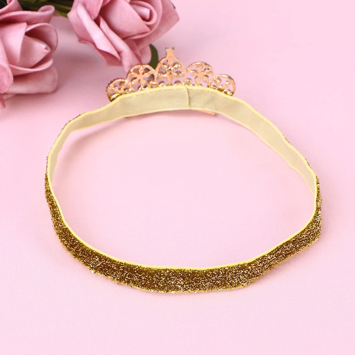 

Rhinestone Crown Headband Elastic Golden Ribbon Golden Crown Perfect for Birthday Christmas Photography Tiara