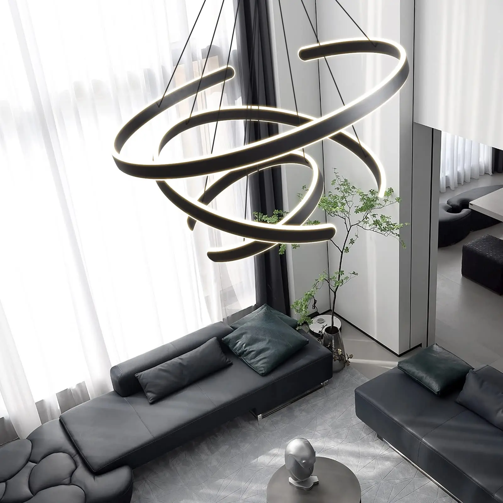 

Modern Led Black 3 Rings Chandelier Adjustable Chandelier Apply To Living Room Bedroom Restaurant Ceiling Light Fixture Lamps