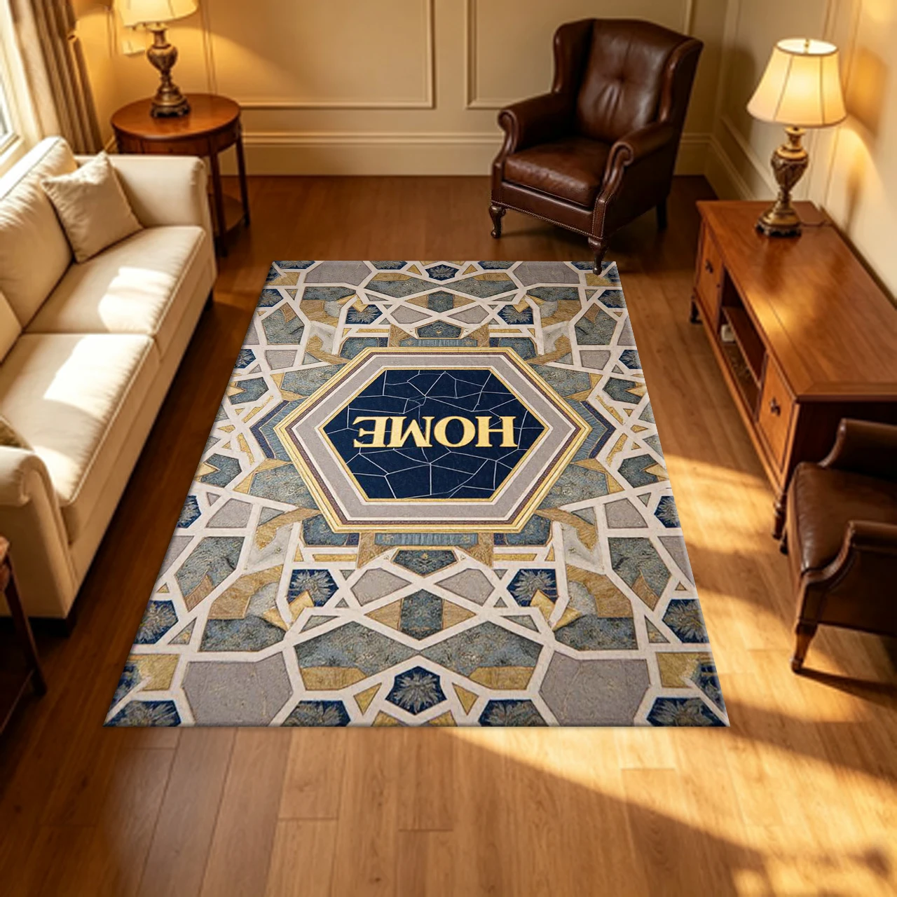 Moroccan Mosaic Home Letter Carpet Flooring Blue Gold Geometric Crack Tile Pattern Household Entry Indoor Decor Area Rug