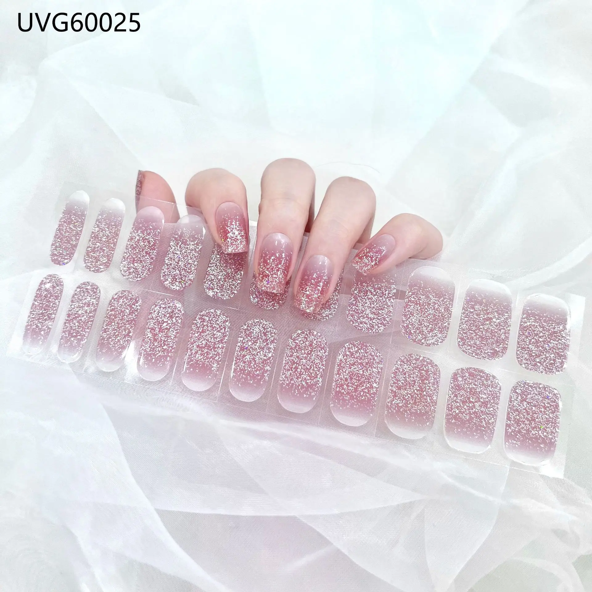 

22 Strips Aurora Semi Cured Gel Nail Sticker UV/LED Lamp Need Glitter Nail Gel Polish Wraps Full Cover Nail Decals