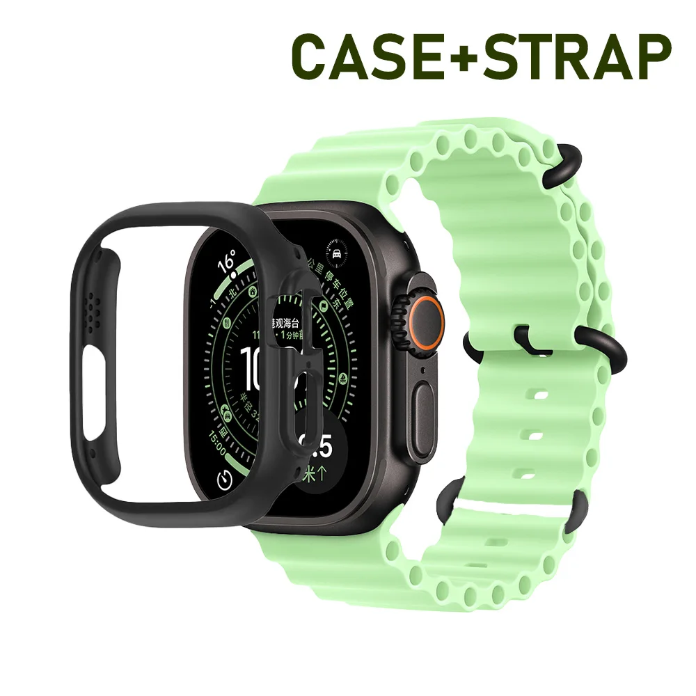 Gehäuse + Armband für Apple Watch Ultra 2 3 49 mm Schutz Hohl Hart PC Bumper Shell Zubehör für iWatch Serie Ultra Ocean Band