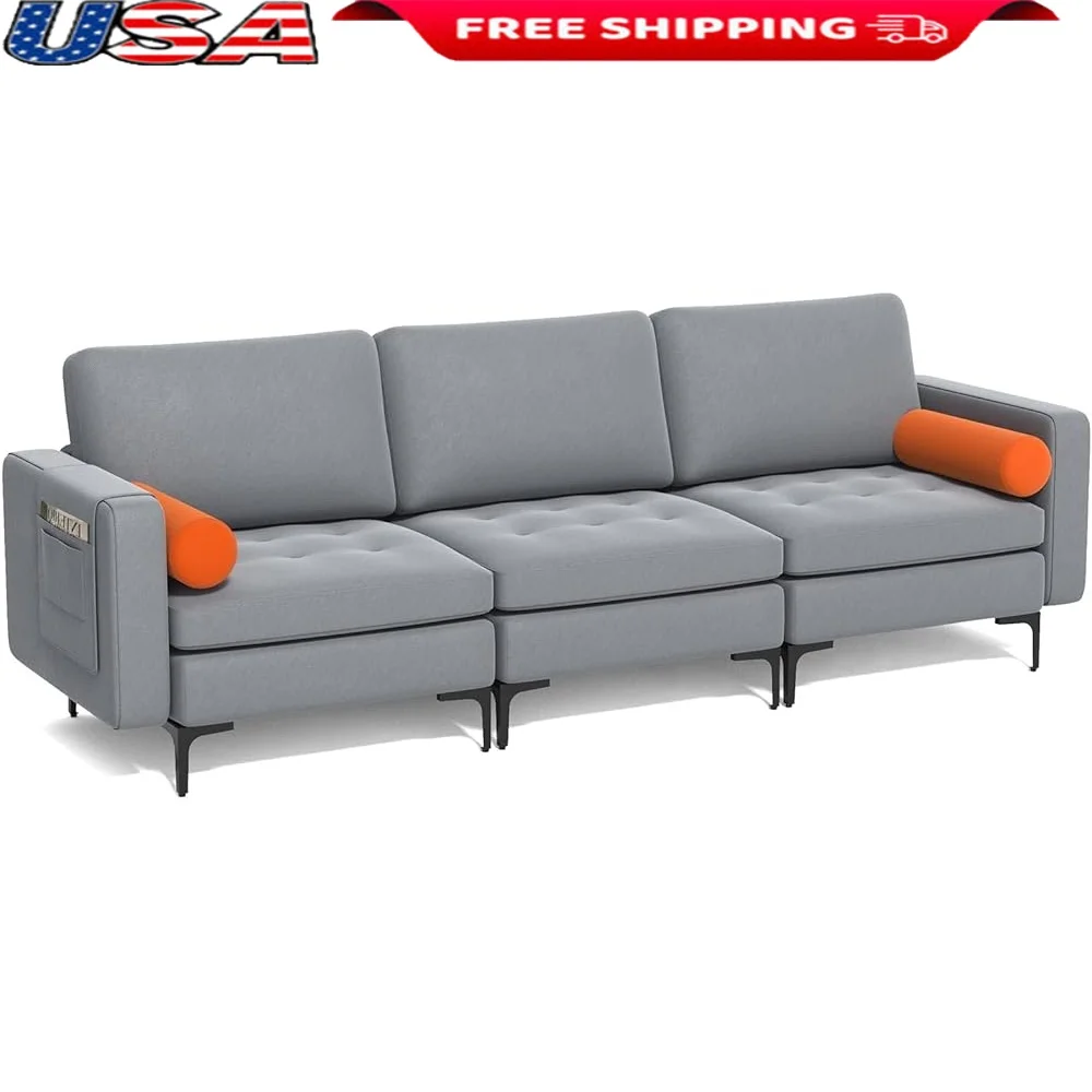 

Ergonomic 3-Seater Sectional Sofa Couch Sleeper Armrest Organizer Modern Design Durable Fabric Living Room