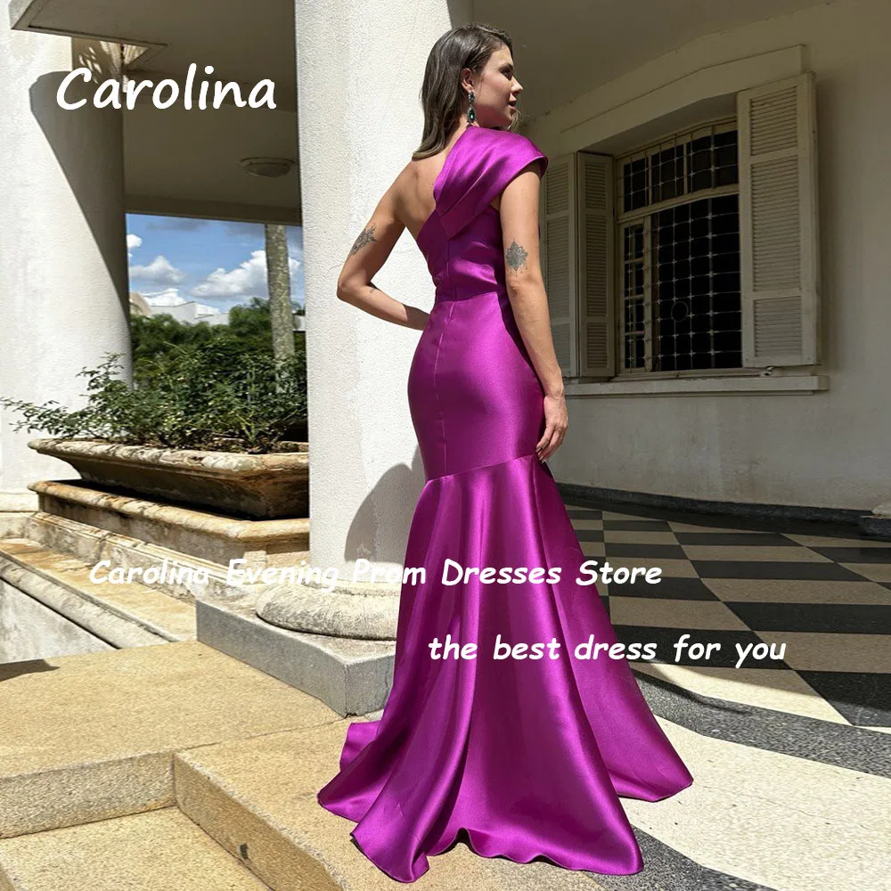 Carolina Simple Fuchsia One-Shoulder Evening Dresses for Women Satin Backless Long Floor-Length 2024 Formal Party Gowns