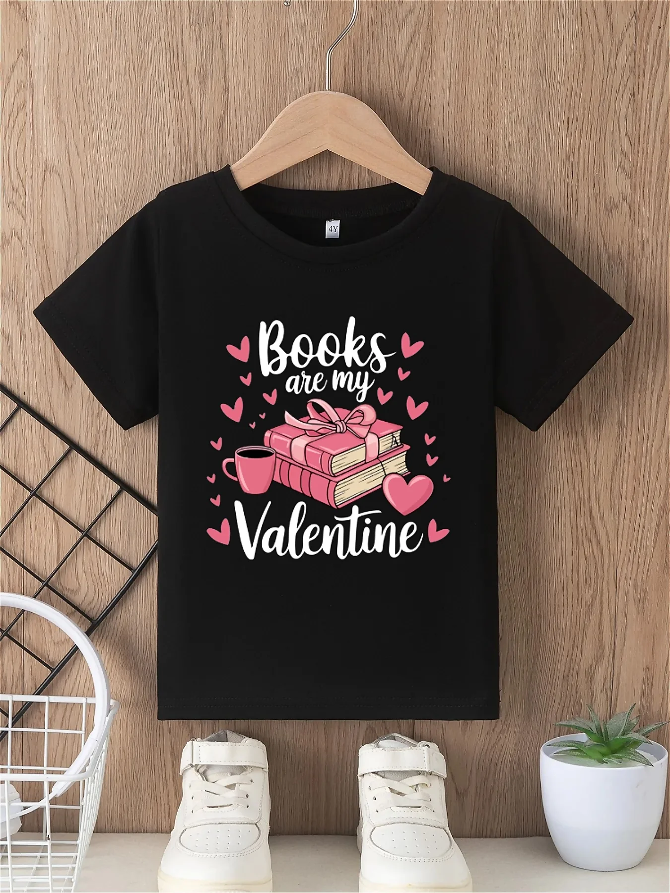 Valentine's Day girl's T-shirt books is my Valentine letter printed comfortable casual round neck short sleeved top