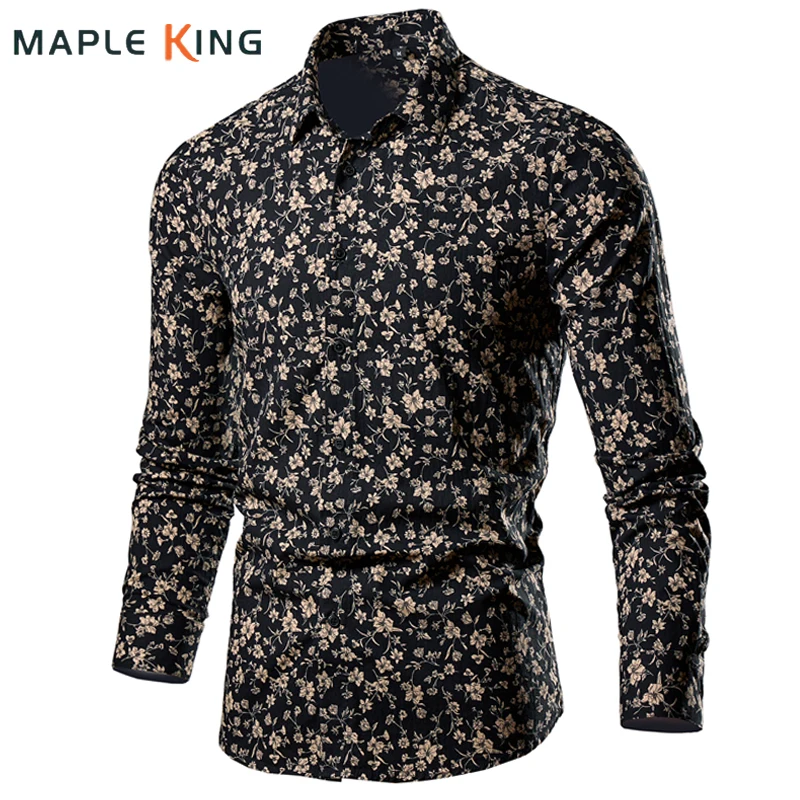 

Men Clothes Designer Floral Printed Shirts 6XL Vintage 100%Cotton Long Sleeve Blusas Estampadas Elegant Shirt Mens Chemise Homme