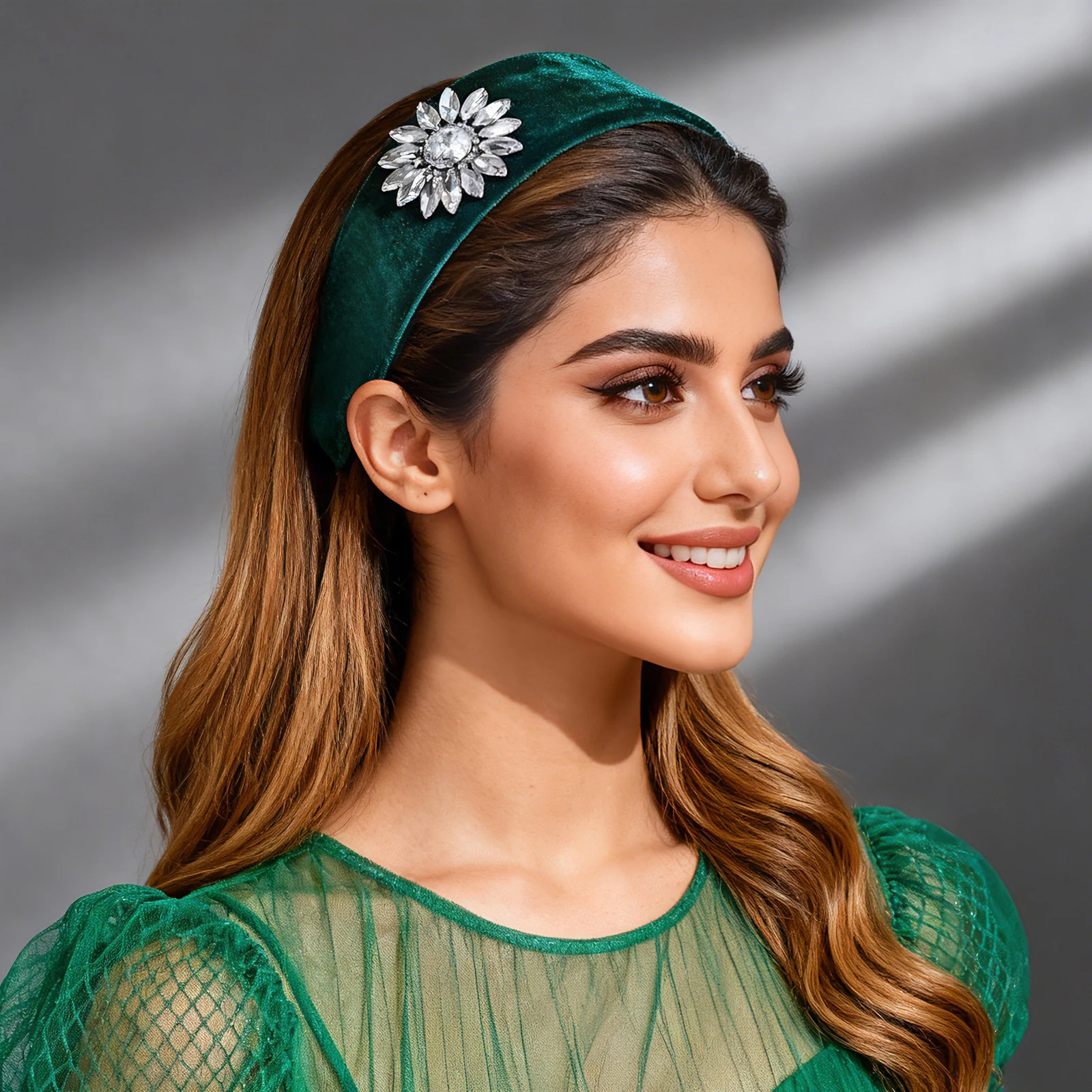 

New Wide Chiffon Headband with Rhinestones Women's Hair Accessory Suitable for Women and Girls Elegant Fall/Winter Style SA52