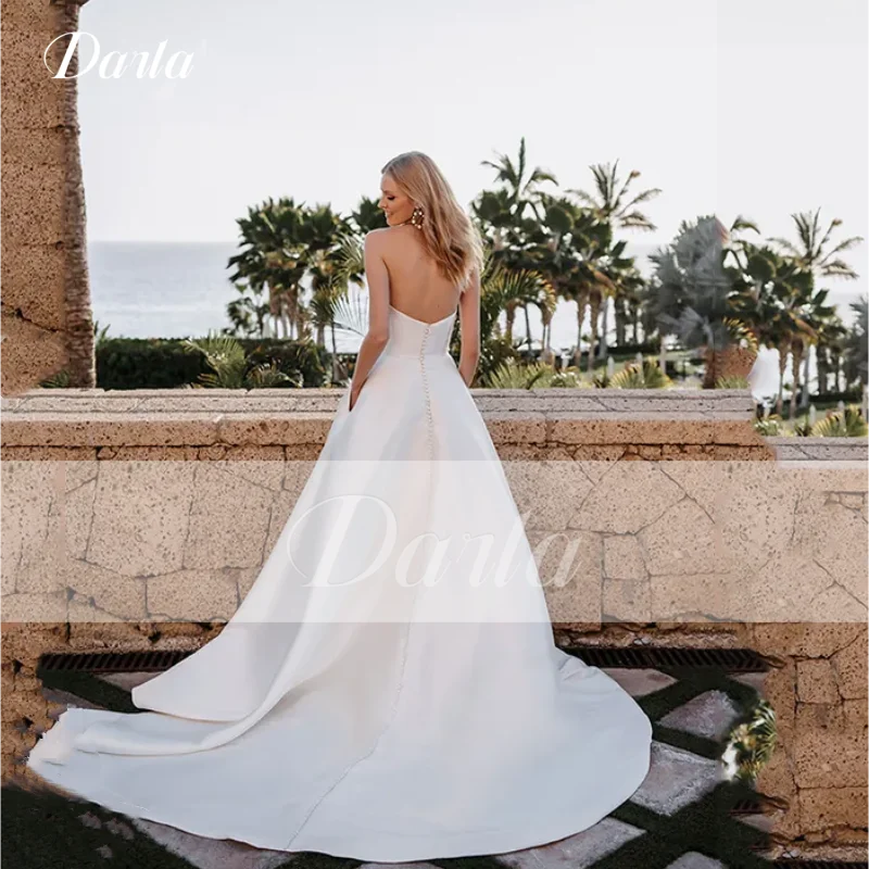 Sexy Satin Wedding Dresses 2025 Scoop Neck Top Sleeveless Brides Gown Simple Pleat Button vestido de noiva sob medida Customized