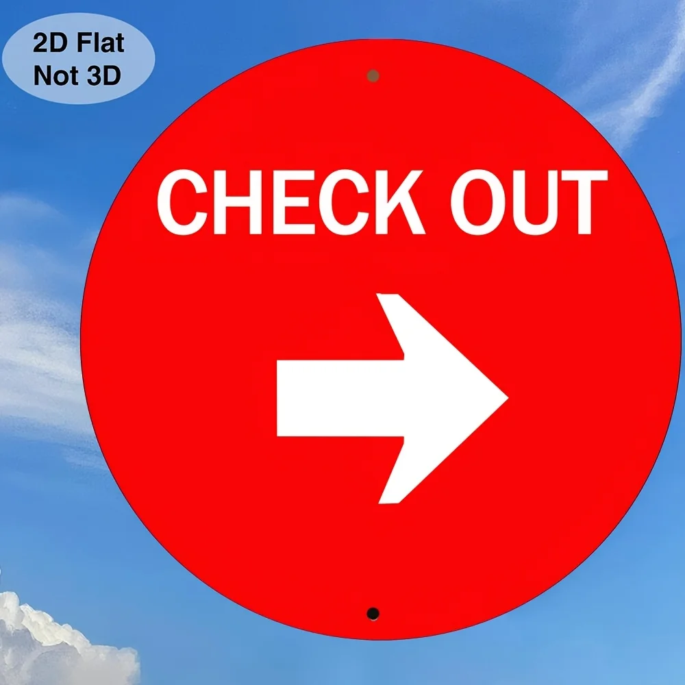 1 Piece, 2D Flat, Metal Checkout Sign with Arrows, Rust-Proof - Easy to Hang - Suitable for Shops, Cafes, Offices - Durable and Decorative, Eye-Catching Design 20.32X20.32 cm