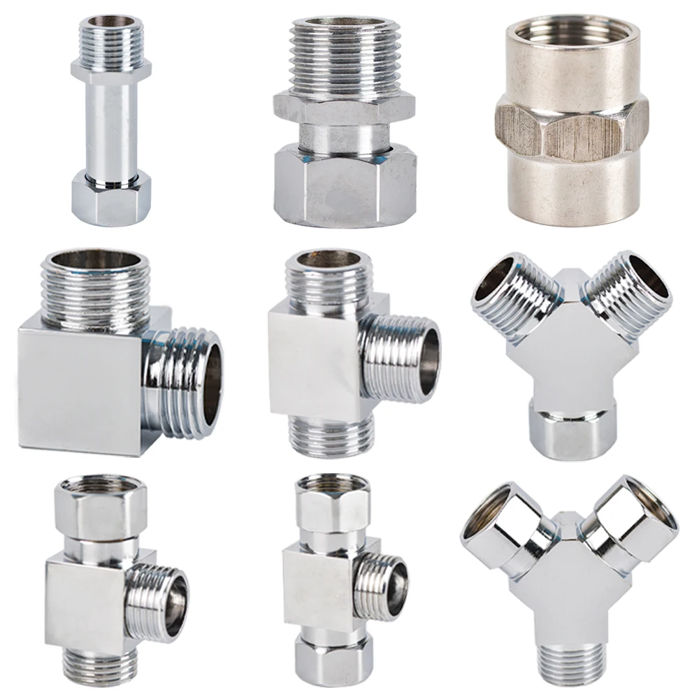 1/2 inch Electroplated Stainless Steel BSP Male+Female Threaded 3 Way Tee T Pipe Fitting Faucet Bathroom Accessories