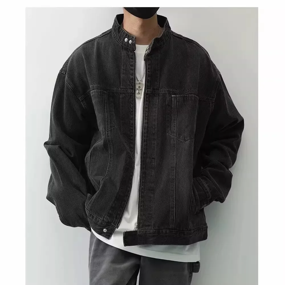 Retro Vibe Men's And Women's Loose Fit Tie Dye Denim Jacket Spring Autumn Washed Vintage Style Workwear Jacket Straight Collar