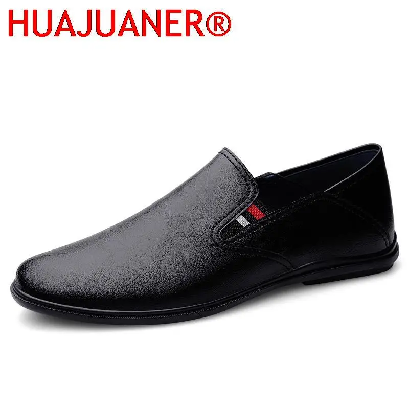 

Casual Leather Mens Loafers Fashion Handmade Moccasins Men Soft Luxe Black Slip On Men's Boat Shoe Male Comfortable Flats