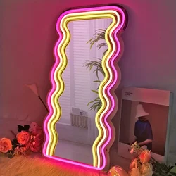 Irregular Mirror Neon for Decor USB-powered LED Mirror Neon for Bedroom Beauty Salon Makeup Table Decor Girl Room Decor Gifts