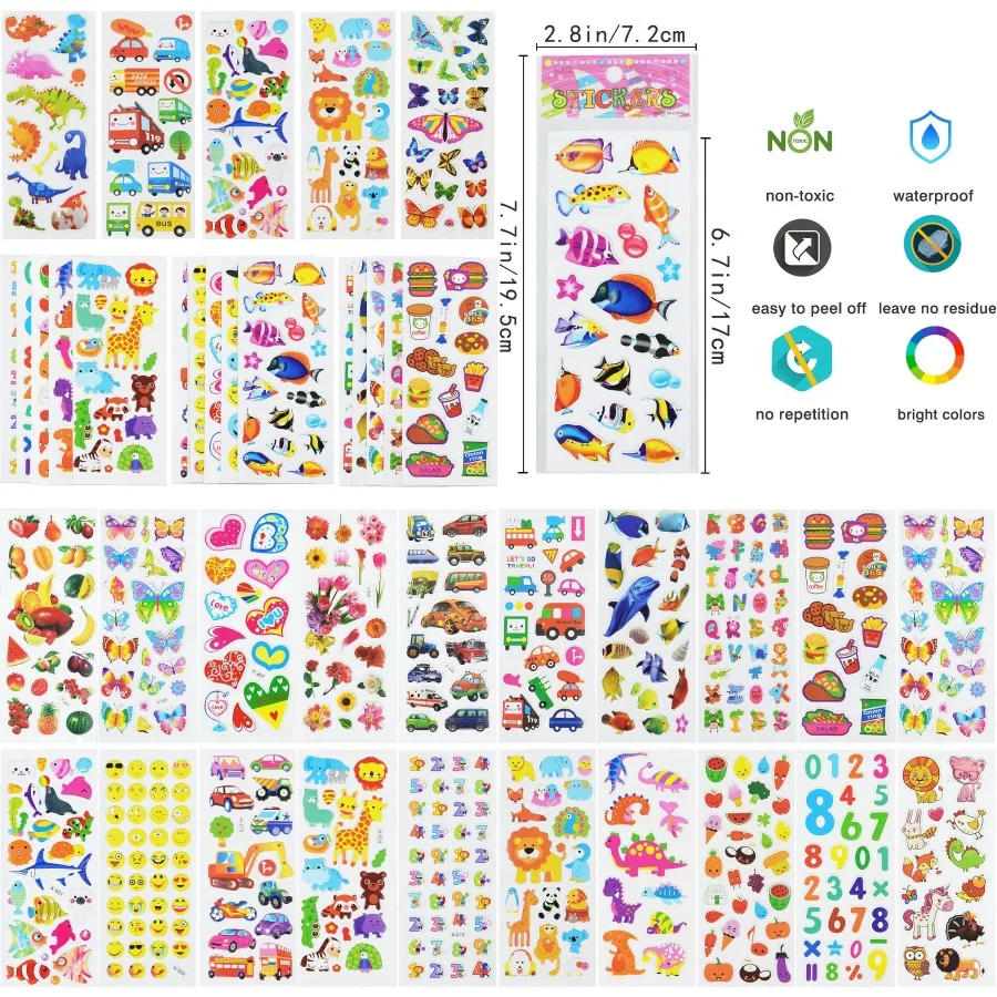 

24 Sheets 500+ Pieces 3D Puffy Stickers for Toddlers and Bulk Preschool Sticker Sheets Ideal for Rewards Creative Crafts Scrapb