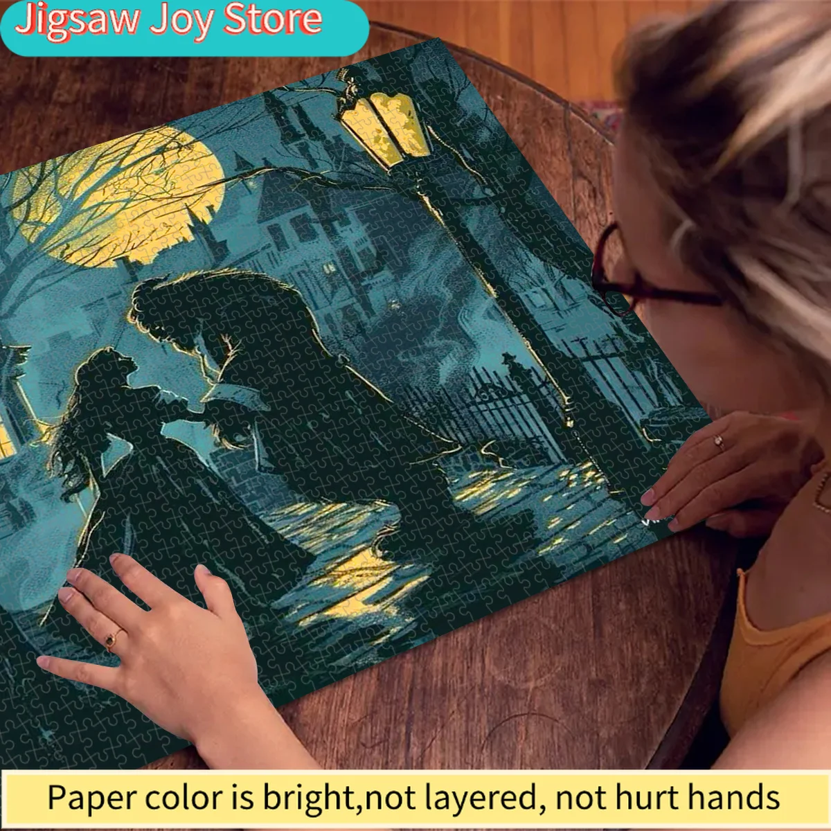 Disney/Disney, Puzzle papierowe, Puzzle DIY, Spotkanie w nocy Pięknej i Bestii, Romantyczna wioska, Odpowiednie do (Dekoracji sypialni)