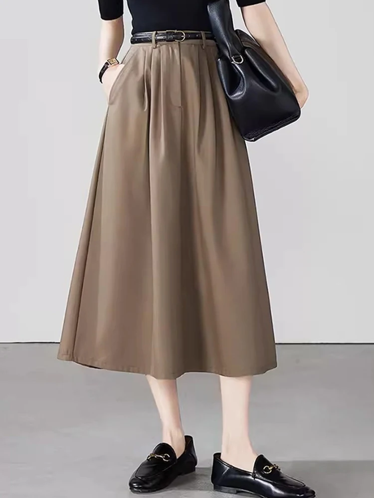 

Faionable High Waist A-Line Skirt Commute Ele Slimming Umbrella Skirt Casual Simple Mid-Length Skirt