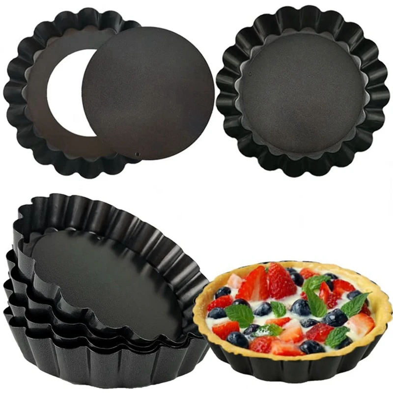 7PCS 4Inch Mini Tart Pans With Removable Bottom Non-Stick Quiche Pans Reusable Fluted Edges Small Tart Molds For Party