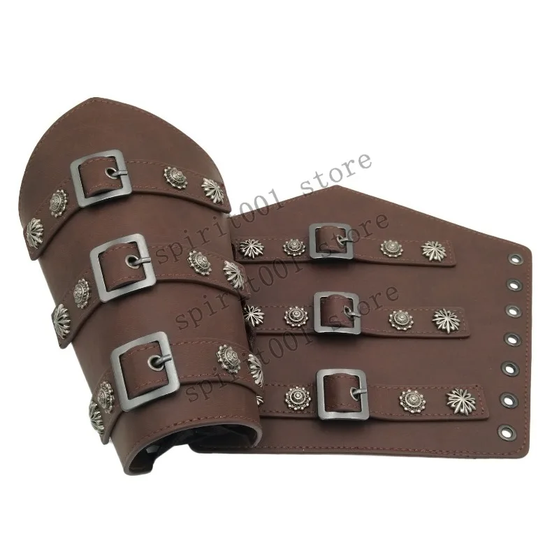 1 pc Men Medieval Cosplay PU Leather Armor Arm Warmer Lace-Up Pirate Knight Gauntlet Wristband Bracer Steampunk Accessory