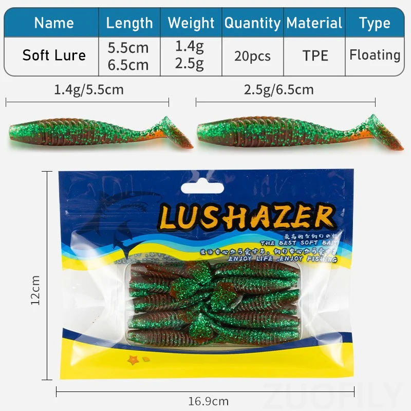 20 قطعة الطعم الصيد الناعم 55 مللي متر 65 مللي متر المتذبذب الصيد إغراء كرانكبيتس TPE الترا لينة السحر مع رائحة مريب الطعم ل باس بايك Pesca #2
