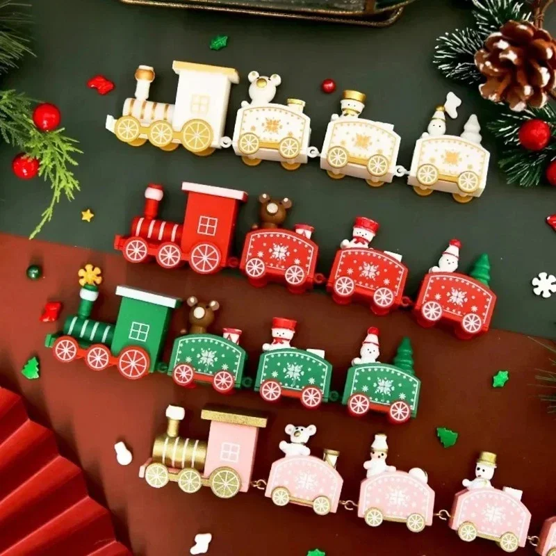 Plastic Train Ornament/ 4 Knot Hand-assembled Train Toy for Home Santa Claus Gift Xmas New Year Decoration Desk Decoration