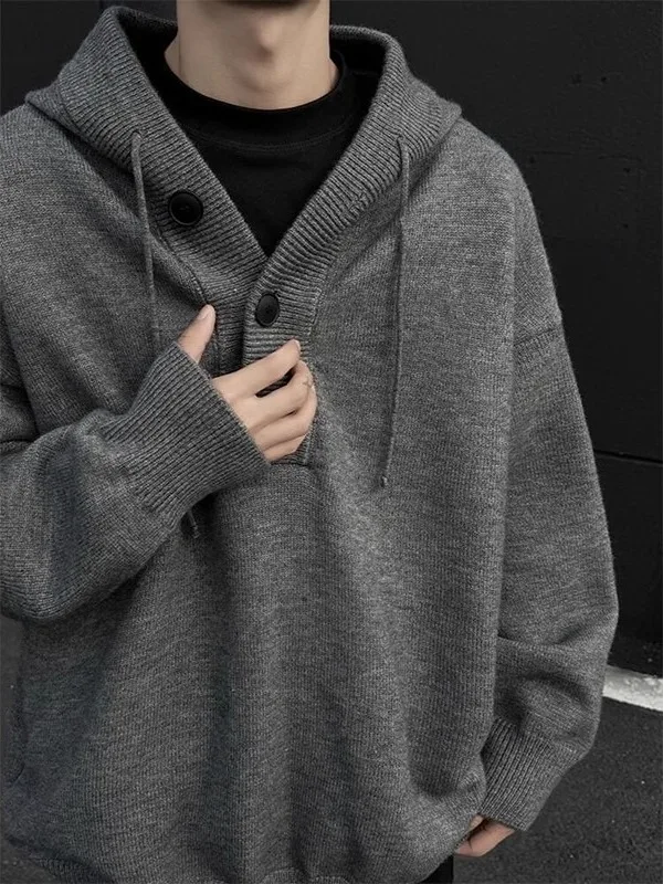 

ay American Retro Hooded Knitted Sweater Men's Autumn Winter Thi Lazy Sle Sweater Heavyweight Cleanfit Jaet