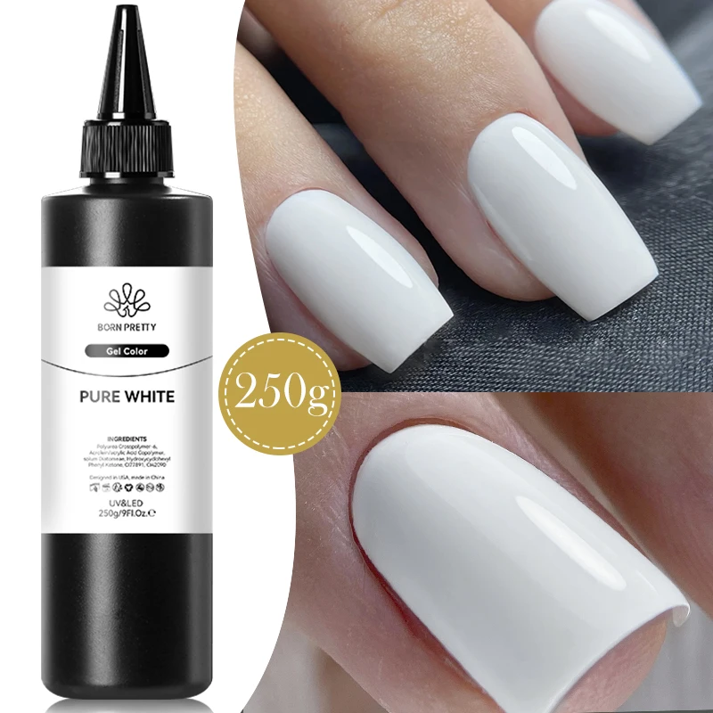 BORN PRETTY 250g Pure Black White Color Gel Nail Polish Semi Permanent Jelly Nude Gel Refilled Package Soak Off UV LED Gel