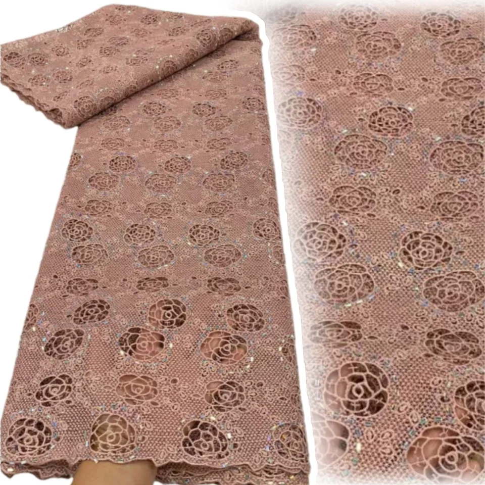

Lastest African Cotton Lace Fabric Swiss Voile Fabric High Quality 2026 for Sewing Wedding Dress Guipure Cord Lace 5 Yards 1919