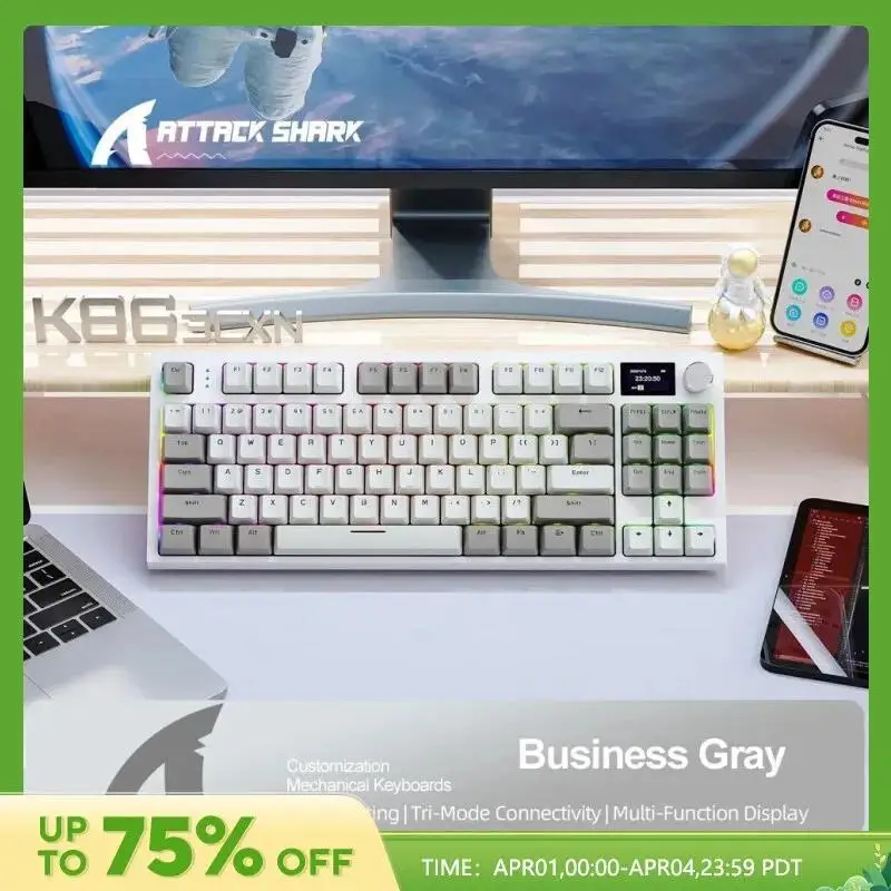 K86 Wireless Hot-Swappable Mechanical Keyboard Bluetooth/2.4g With Display Screen and Volume Rotary Button for Games and Work