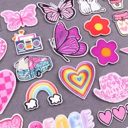 Butterfly Embroidered Patch For Clothing Slogan Patches On Clothes Pink Stripes Clothing Thermo Adhesive Patches Badges Decor