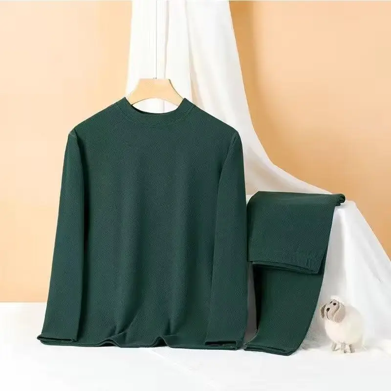 2025 outono e inverno novo terno de veludo masculino em torno do pescoço roupa interior térmica cor sólida temperatura constante high-end terno térmico