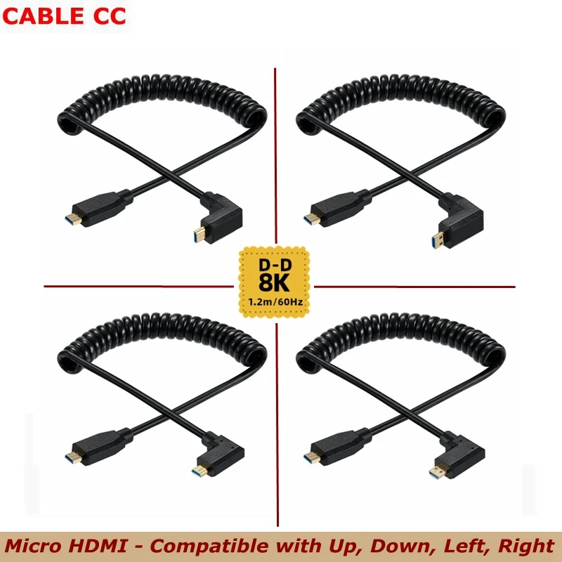 

UP, Down, Left, Right Micro HDMI - compatible with D-type Male To Male Cables 8k@60hz4k @120Hz Spring Telescopic OD4.0mm