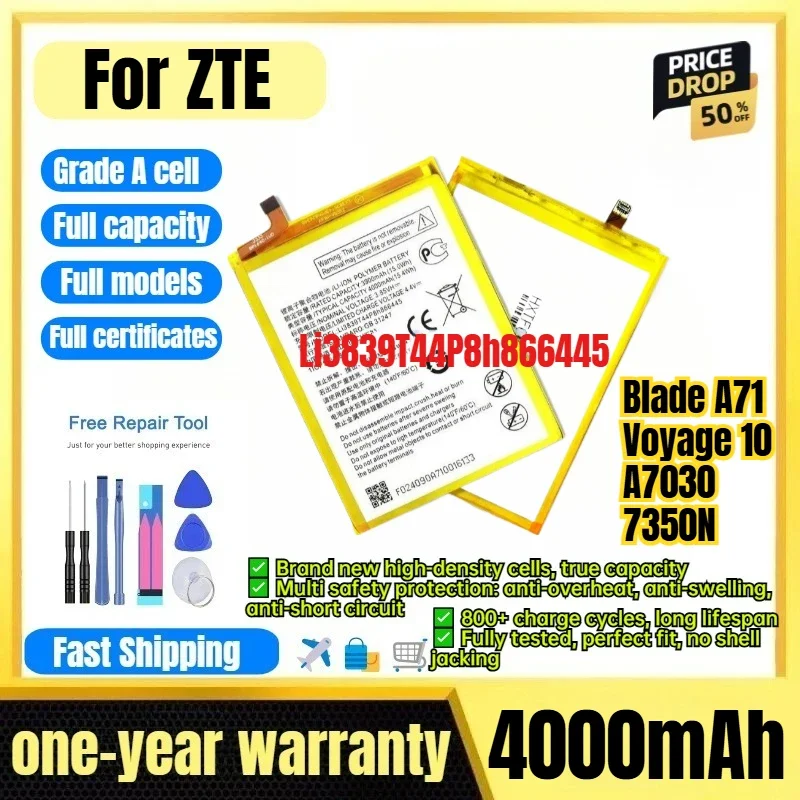 Li3839T44P8h866445 for ZTE Blade A71/Voyage 10/A7030/7350N Phone Battery High Capacity Battery Replacement Bateria  with Tools