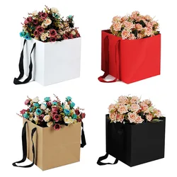 10Pcs White Kraft Paper Gift Bags With Handle Square Potted Flower Cake Takeaway Packaging for Business Wedding Favor Gift Bag