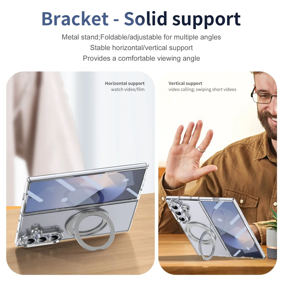 Etui z przezroczystego, magnetycznego, odpornego na wstrząsy materiału, kompatybilne z MagSafe, z osłoną ekranu i podstawką, do Samsung Galaxy Z Fold 7. — zdjęcie produktu 5