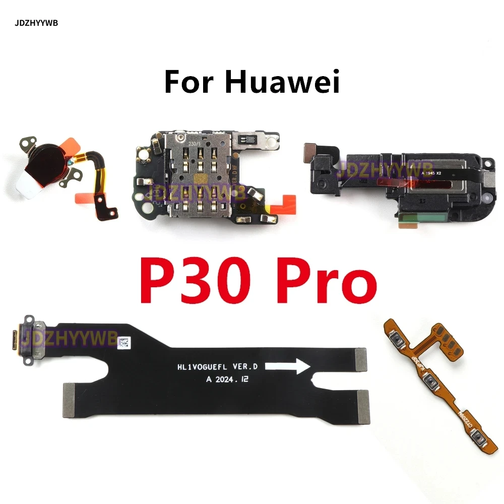 Sim Card Tray Holder Board Ear Speaker Earpiece Loudspeaker USB Charging Board Power Volume Flex Cable For Huawei P30 Pro