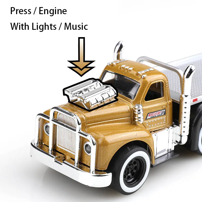 Remorque musculaire rétro américaine 1:60, jouet de Simulation, voiture de Transport pour enfants garçons, modèle de voiture en alliage créatif, voiture moulée sous pression