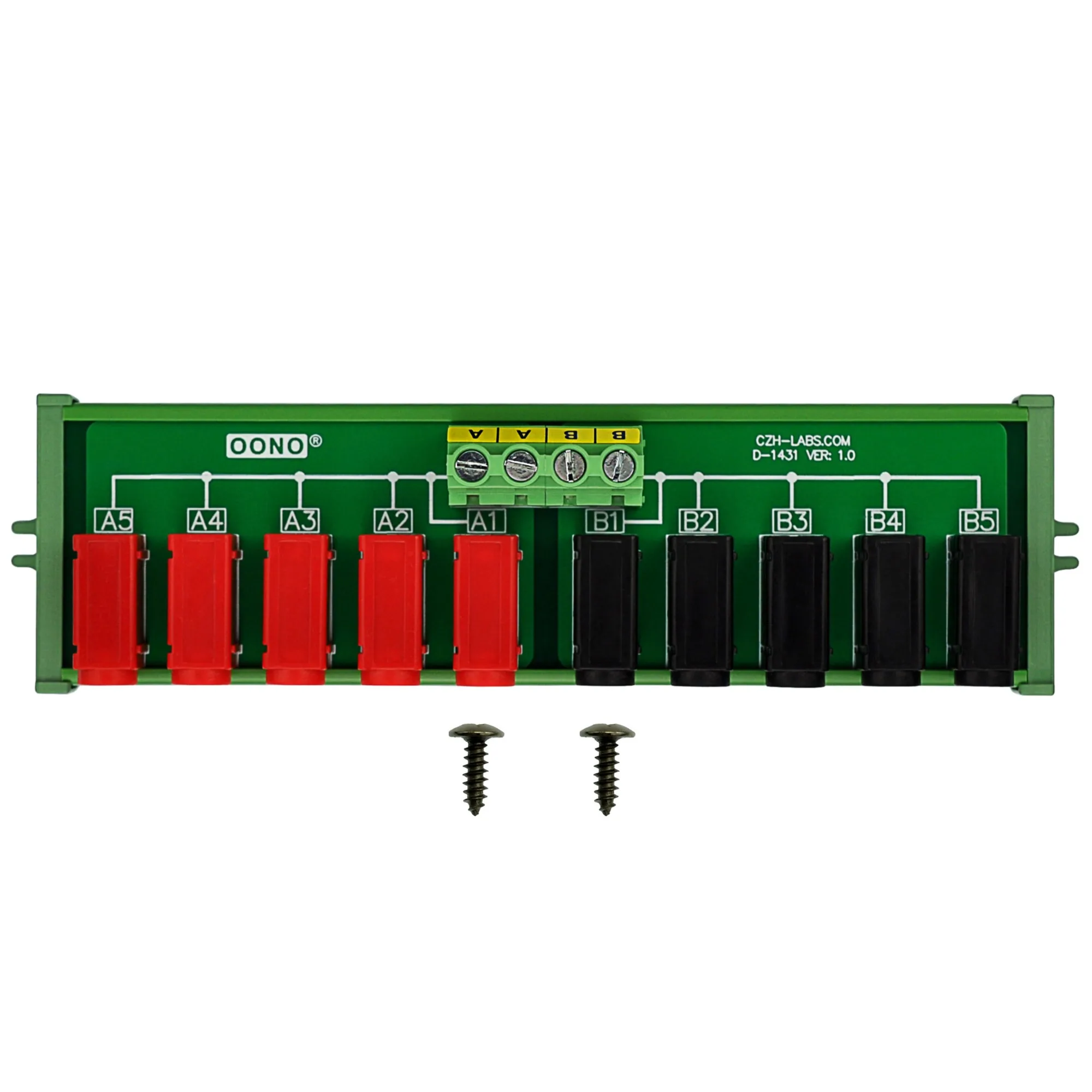 Screw Mount 2 x 5 Position Banana Jack Distribution Module, DC Power Strip Horizontal