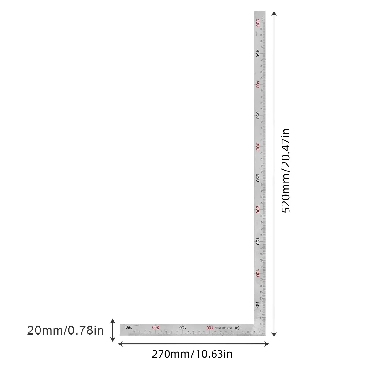 250x500mm/150x300mm Thickness 1mm Flat Edge Square Ruler 90Degree Right Angle Ruler for Woodworking/Office,Stainless Steel Ruler