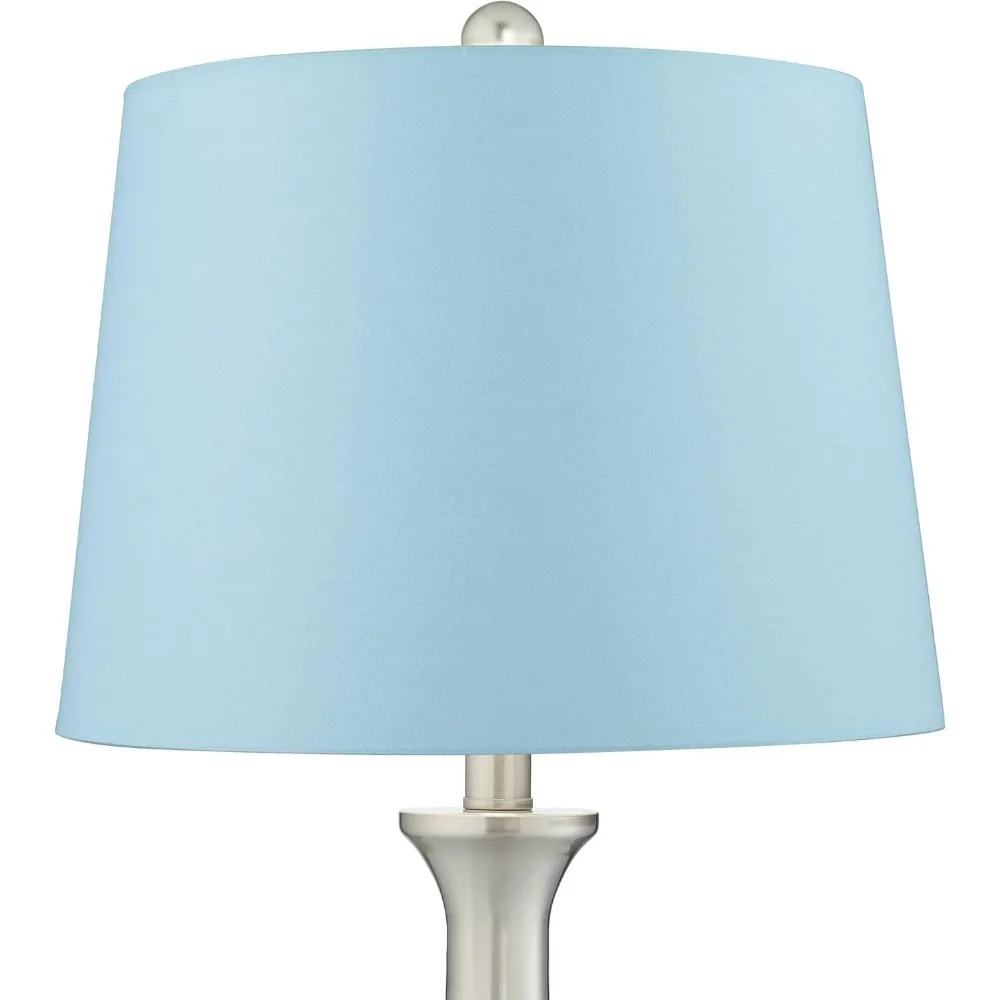 Современные настольные лампы высотой 27,5 из 2 штук с USB и розеткой переменного тока, матовый никель, металл, синий твердый переплет, современное освещение