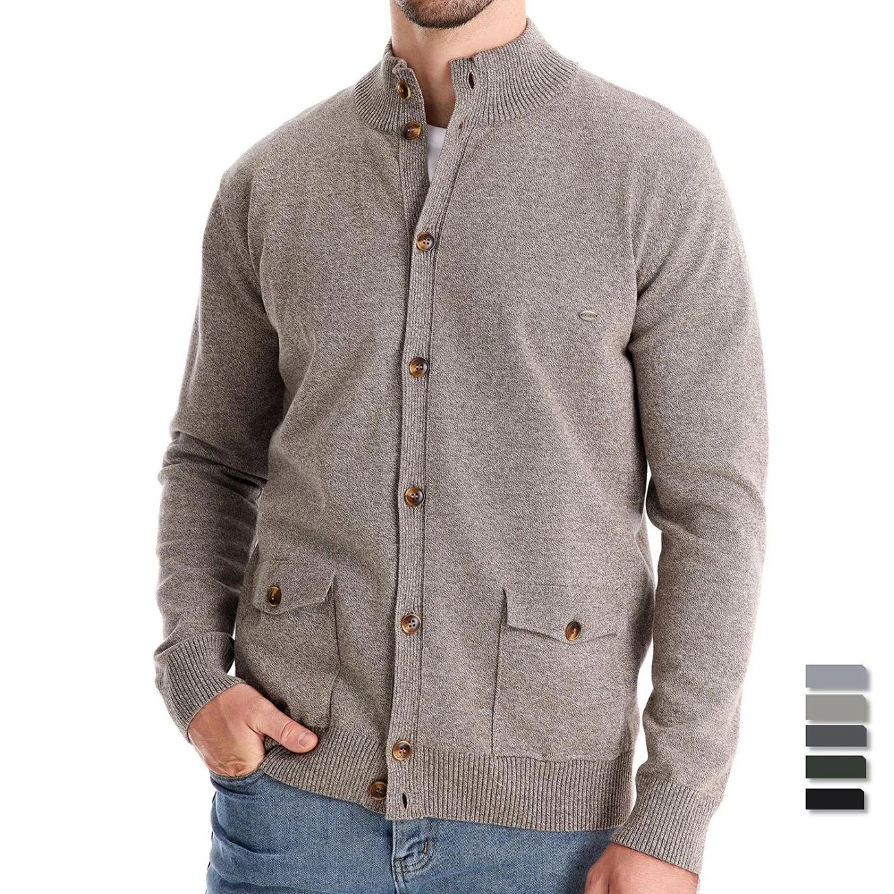 New Men's Cotton Knitted Cardigan Stand Collar Turtleneck Button Sweater Jacket High Quality Autumn Business Casual Outerwear